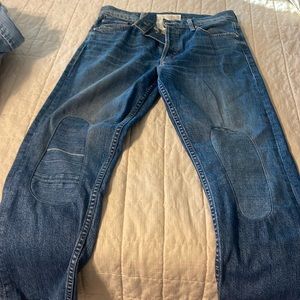 Mother jeans with denim patches